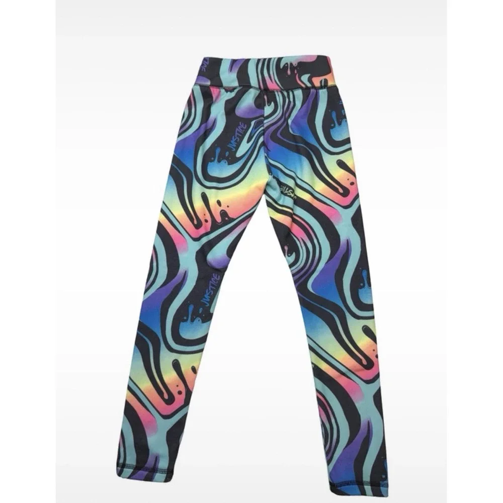 Justice Girls Multicolor Rainbow Swirl Fleece Lined Leggings Size Small (7/8)